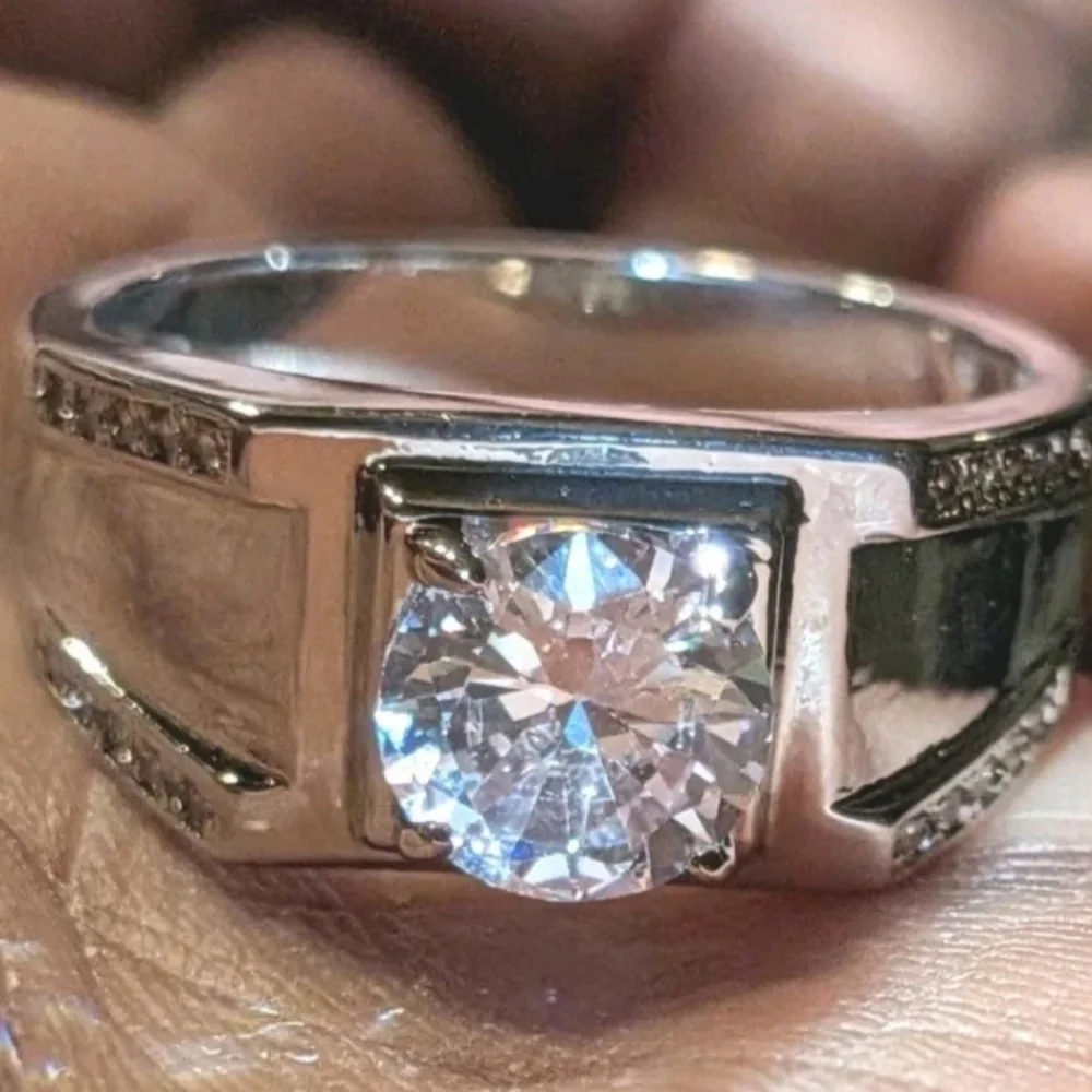 Men's Wedding Ring 14K White Gold Plated Round Cut Simulated Diamond Sz 9